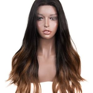 24" Black Brown Ombre Wavy Lace Front Wig
